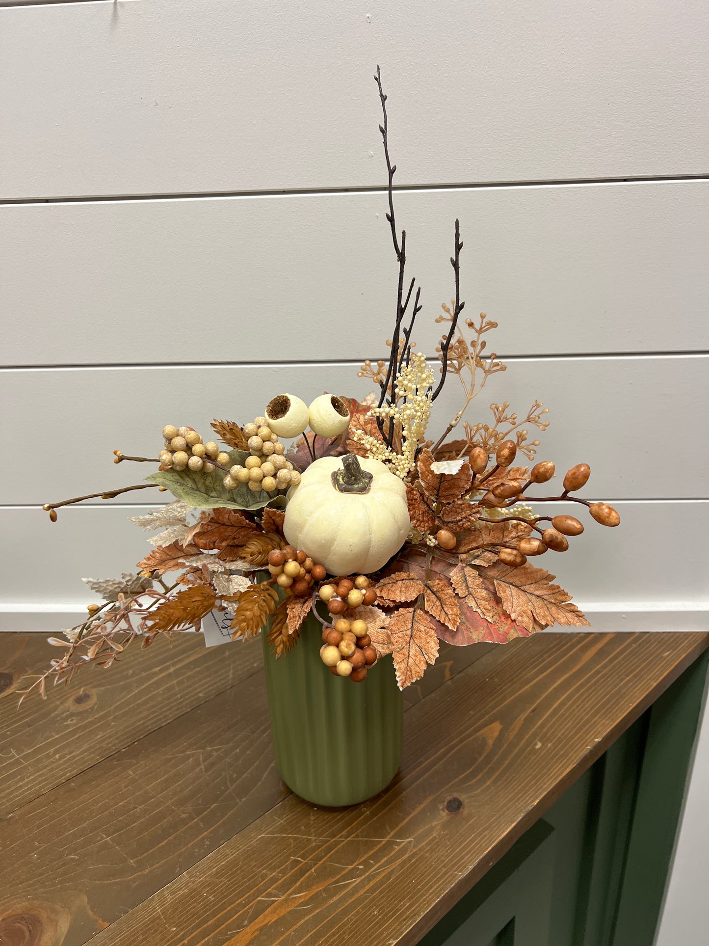 Green Vase with White Pumpkin