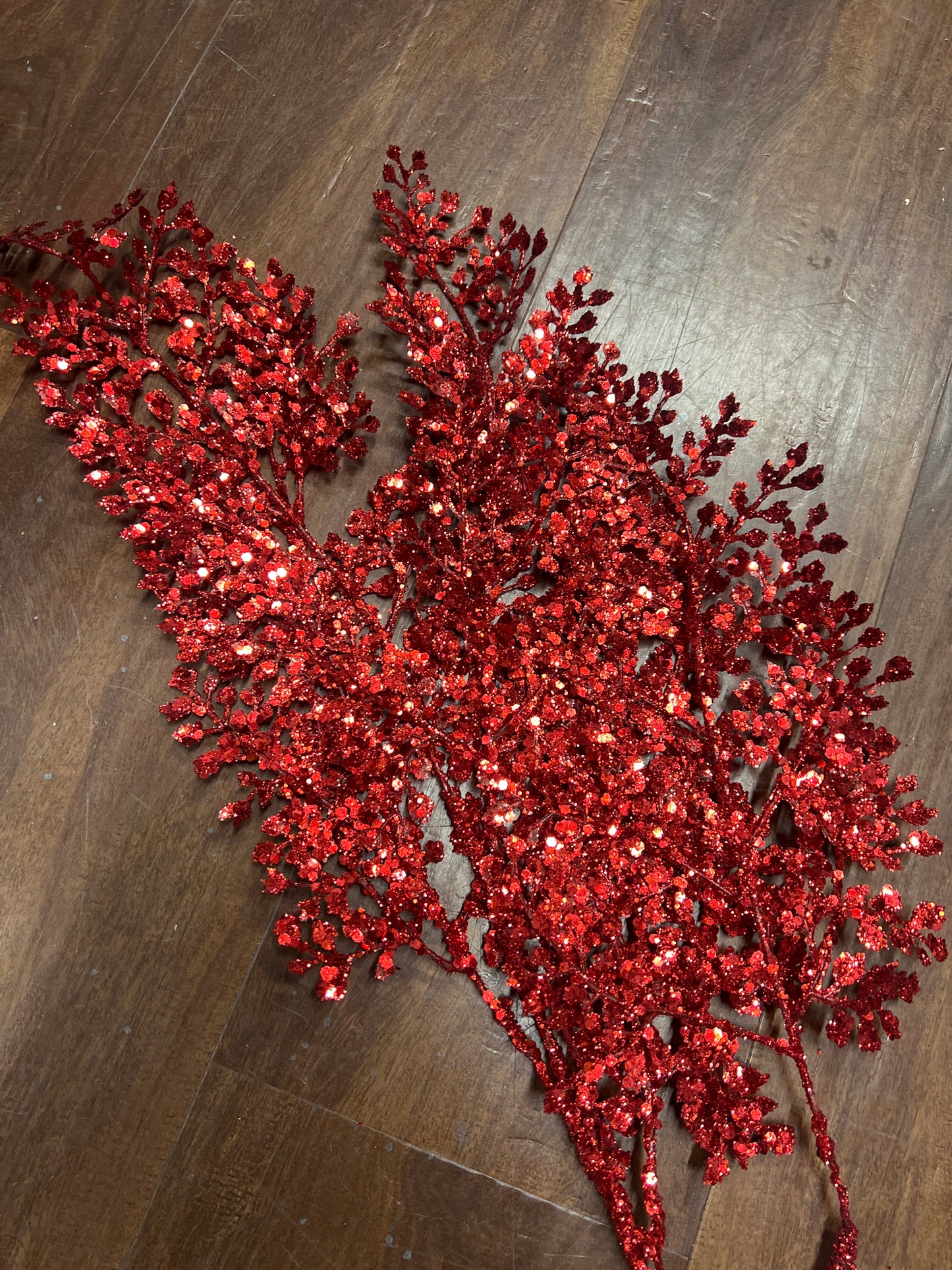 Sequin Fern Spray Red