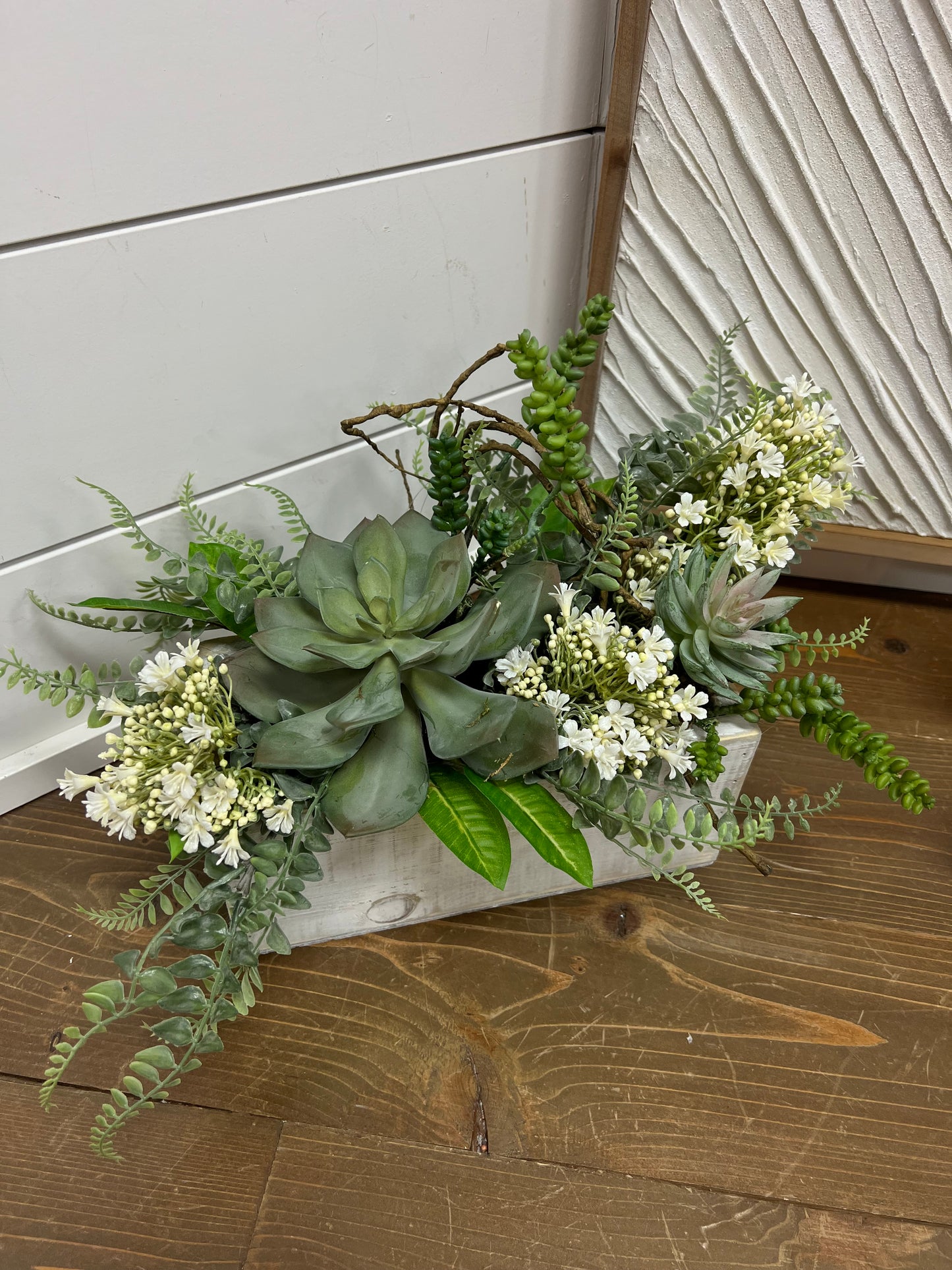 Succulent with White Hydrangea