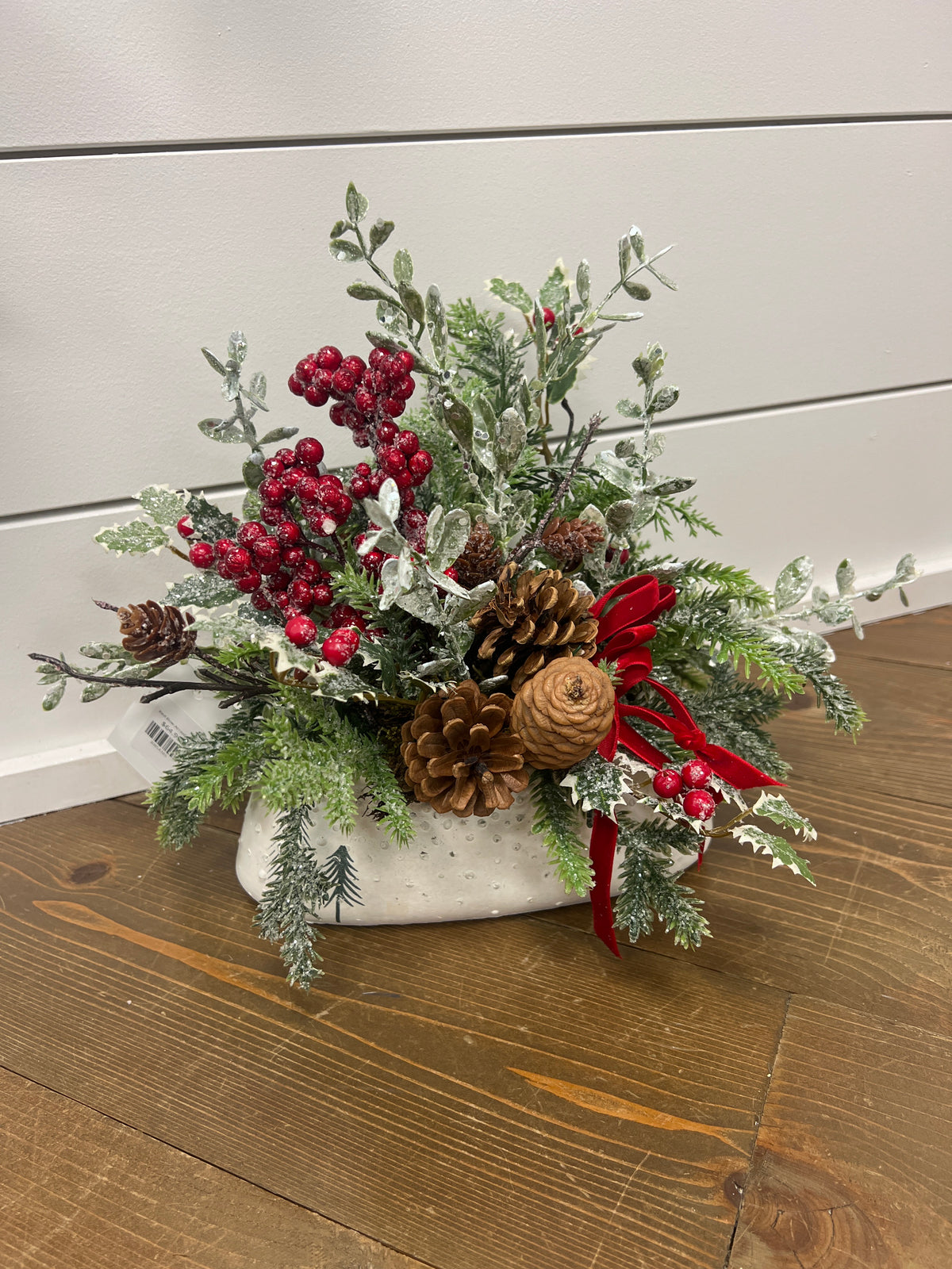 Red Bow Arrangement in Tree Container