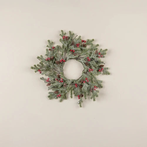 14" Icy Pine with Berries & Pinecones Ring