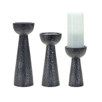 Set of 3 Dark Gray Hammered Candle Holders