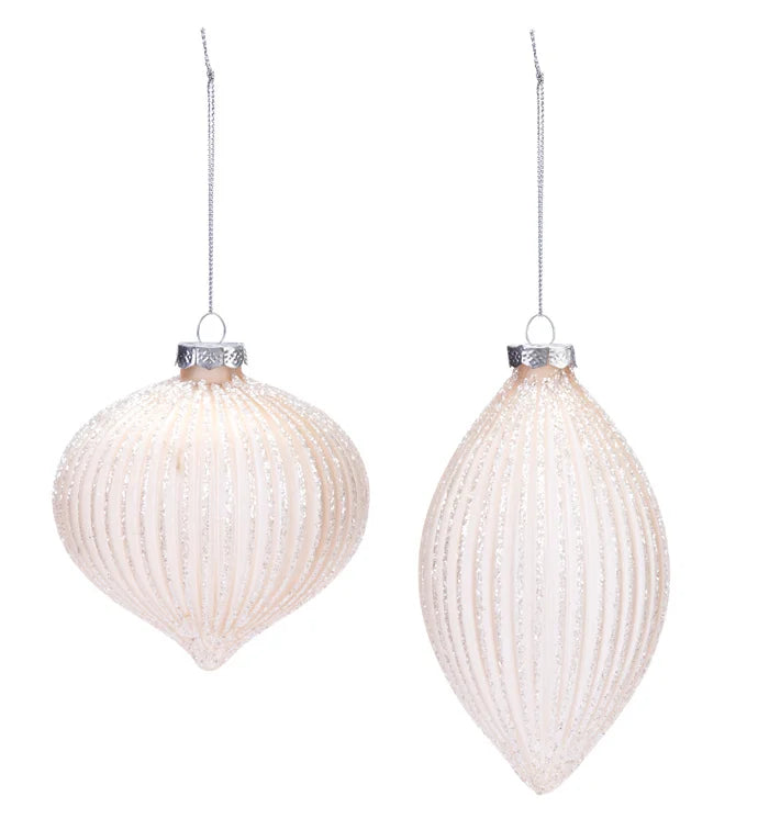 White Glitter Stripe Glass Ornament