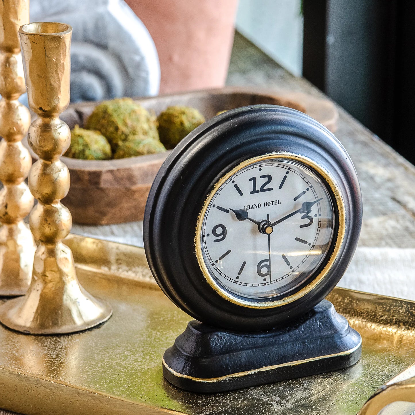 5” Black and Gold Table Clock