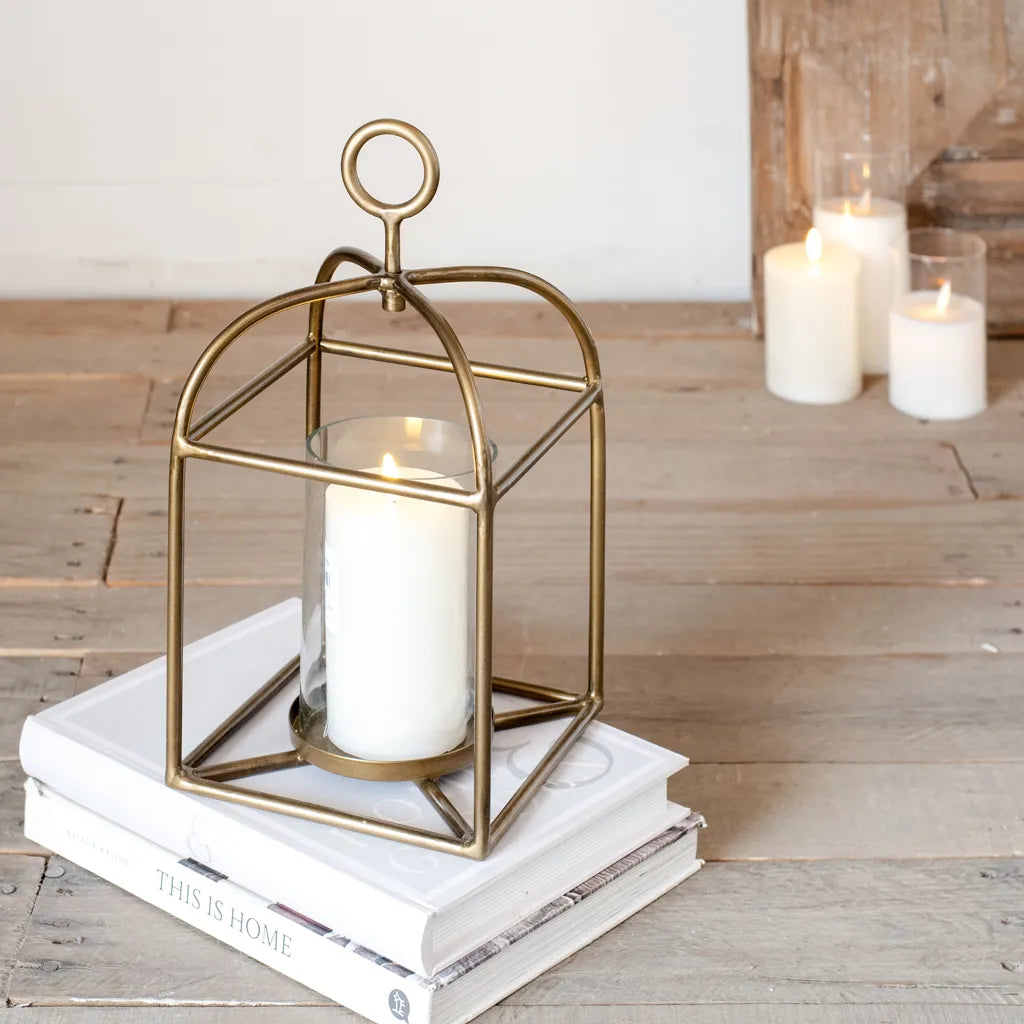 13” Brushed Gold Metal Lantern