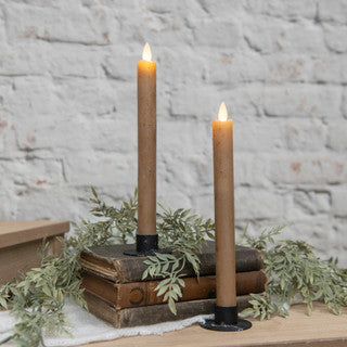 SET/ 2 - 9.5" MOVING FLAME Biege TAPER CANDLE