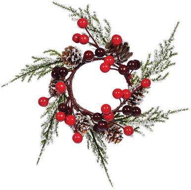 Flocked Pine, Pine Pinecone & Berry Table Wreath 7"