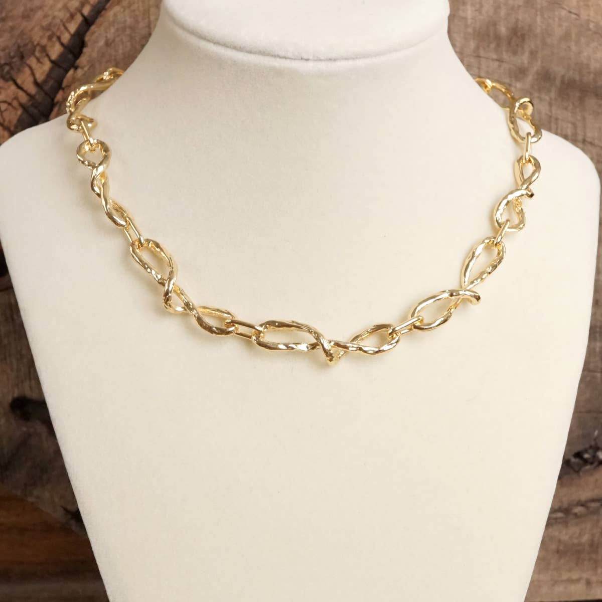 Boho Necklace – Raw Twisted Link Chain in Gold Tone