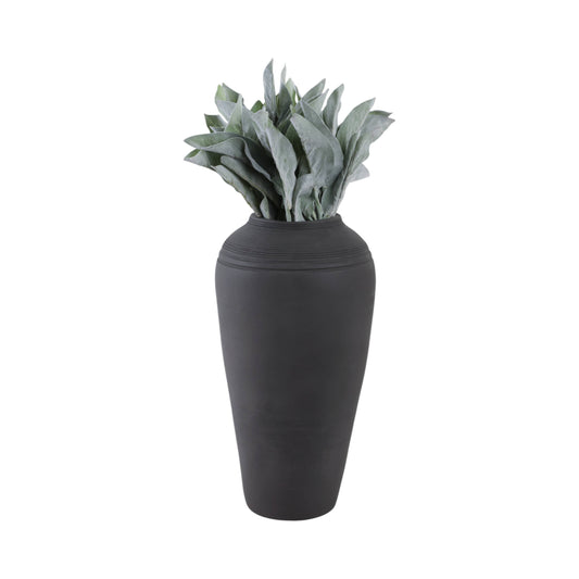 Ceramic Cylinder Ribbed Floor Vase Decor - Black, 16 in.
