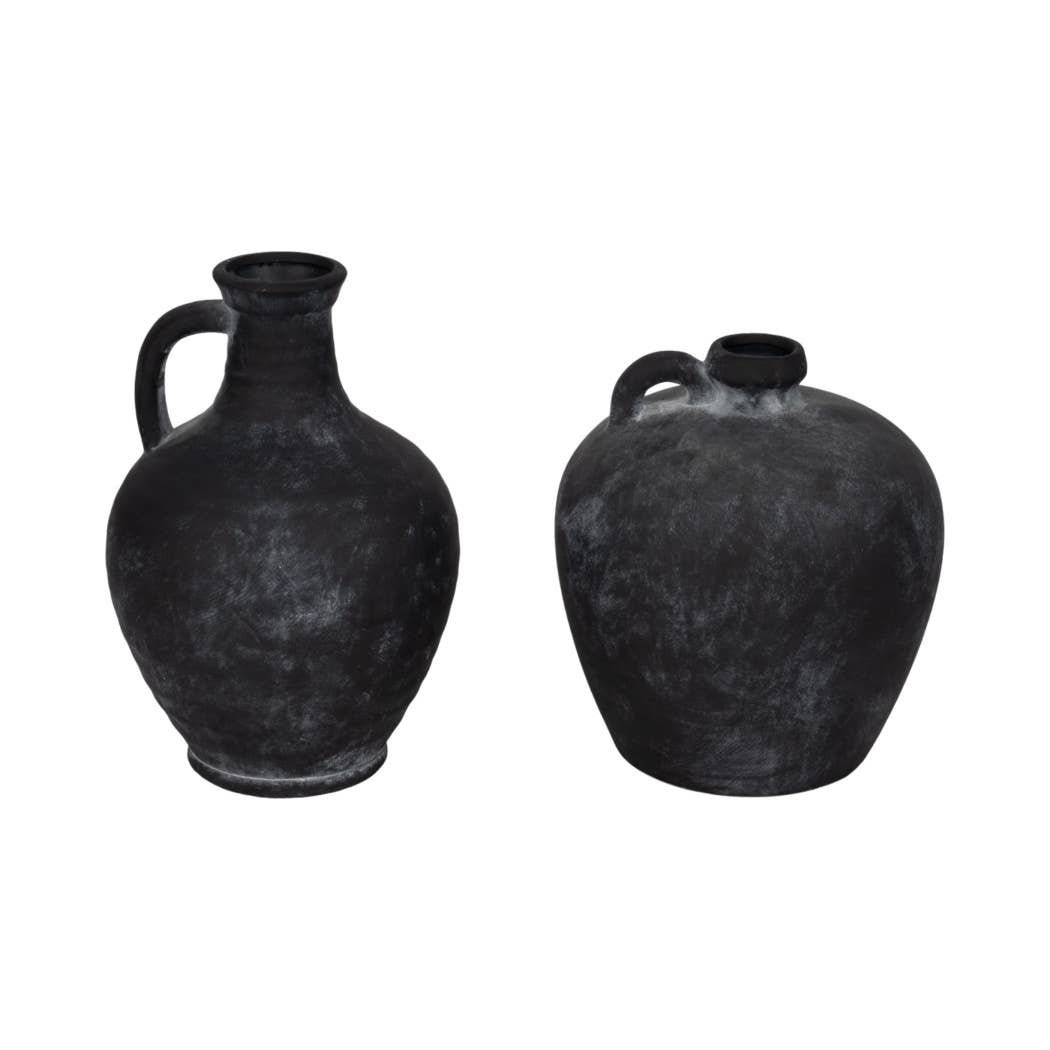 Black 10 in. Abstract Weathered Terracotta Jug with Handle