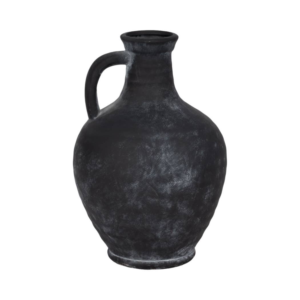 Black 10 in. Abstract Weathered Terracotta Jug with Handle