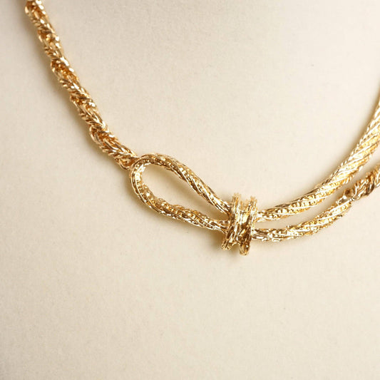 Boho Necklace – Knotted Rope and Chain in Gold Tone