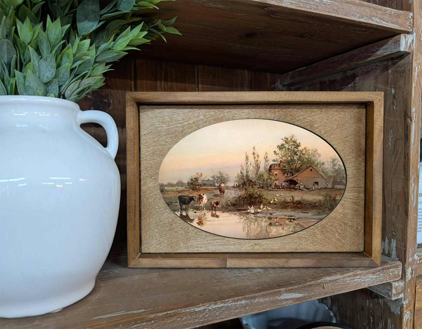 Box Framed Canvas Art Farm Pond