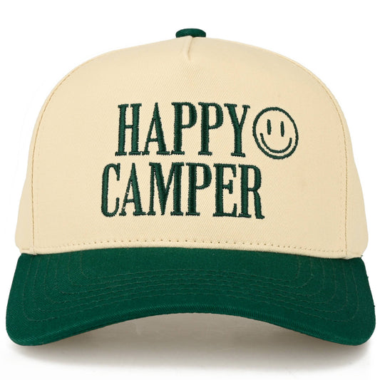 C.C HAPPY CAMPER Letter Embroidered on Two Tone Trucker Hat