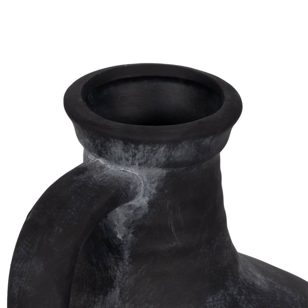 Black 10 in. Abstract Weathered Terracotta Jug with Handle