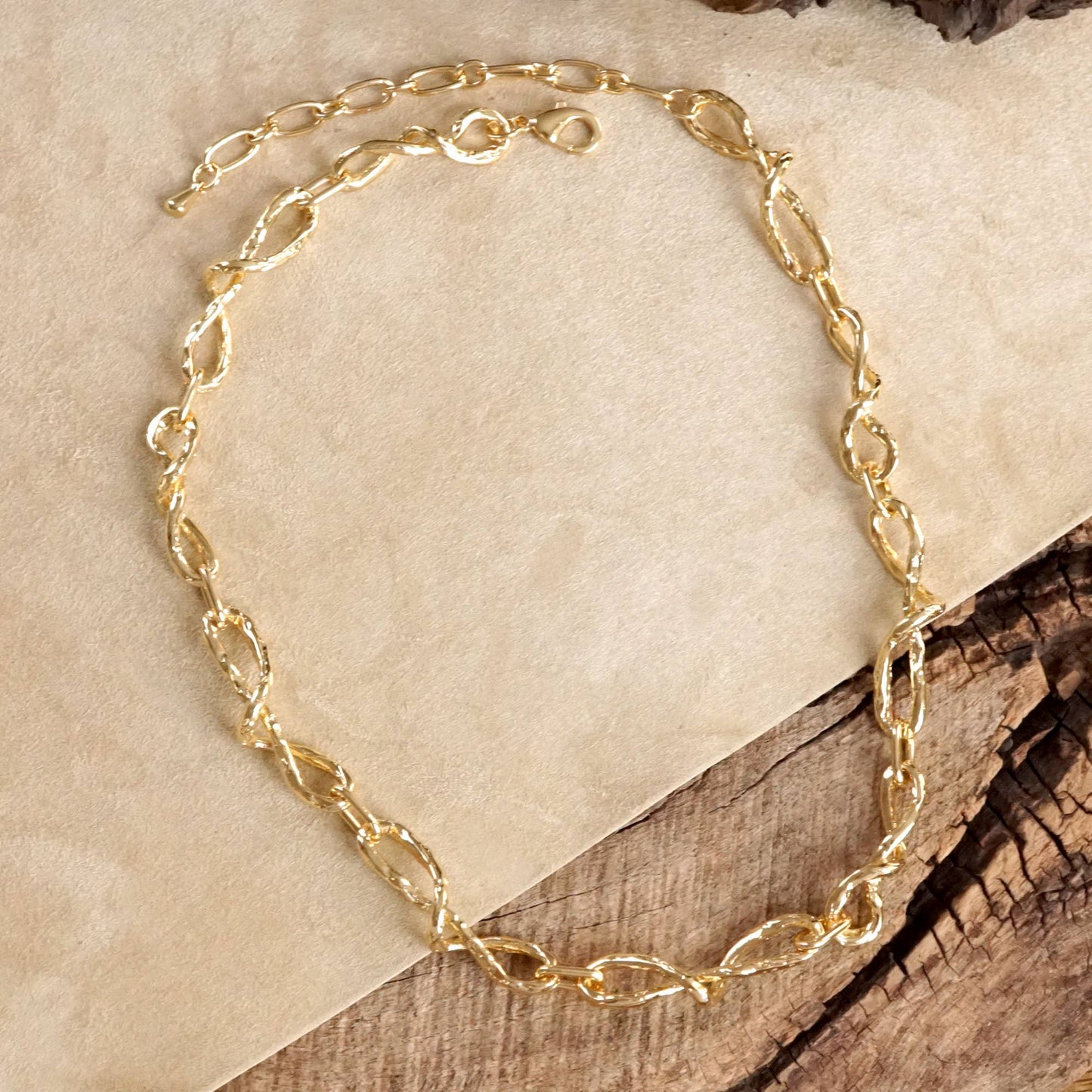 Boho Necklace – Raw Twisted Link Chain in Gold Tone
