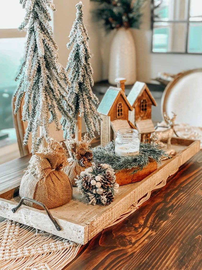 Wood Tray with Handles, Antique White, Handmade - 6.4