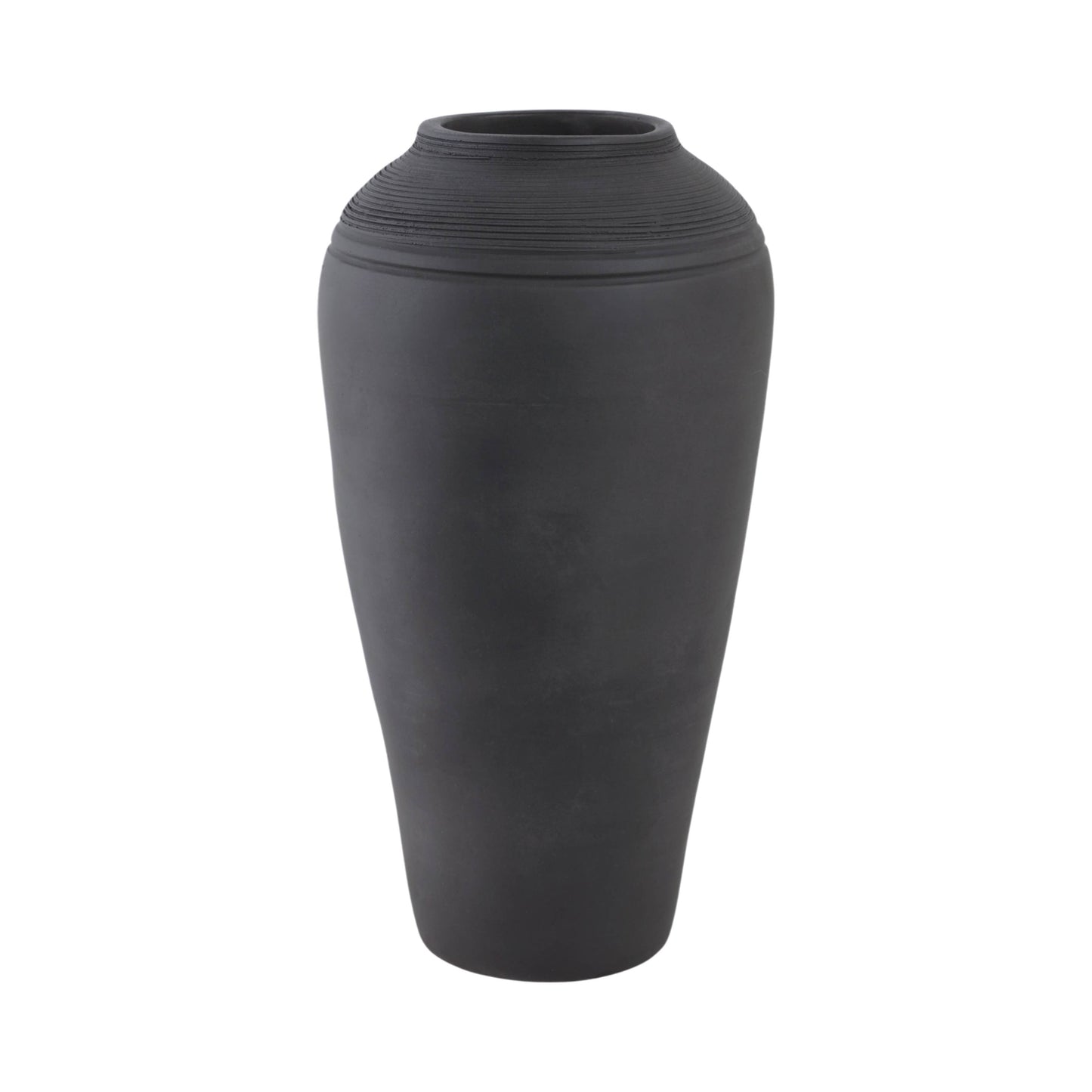 Ceramic Cylinder Ribbed Floor Vase Decor - Black, 16 in.