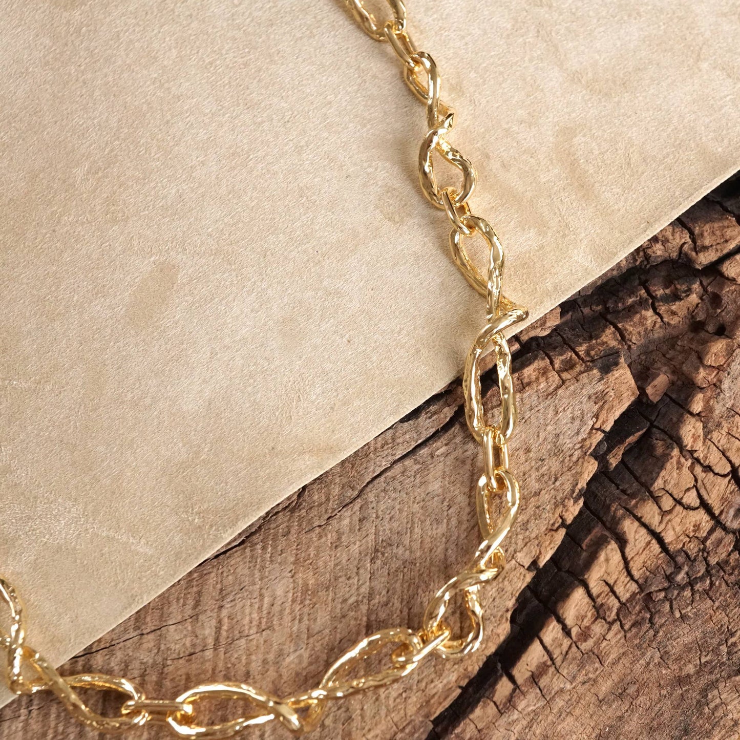 Boho Necklace – Raw Twisted Link Chain in Gold Tone