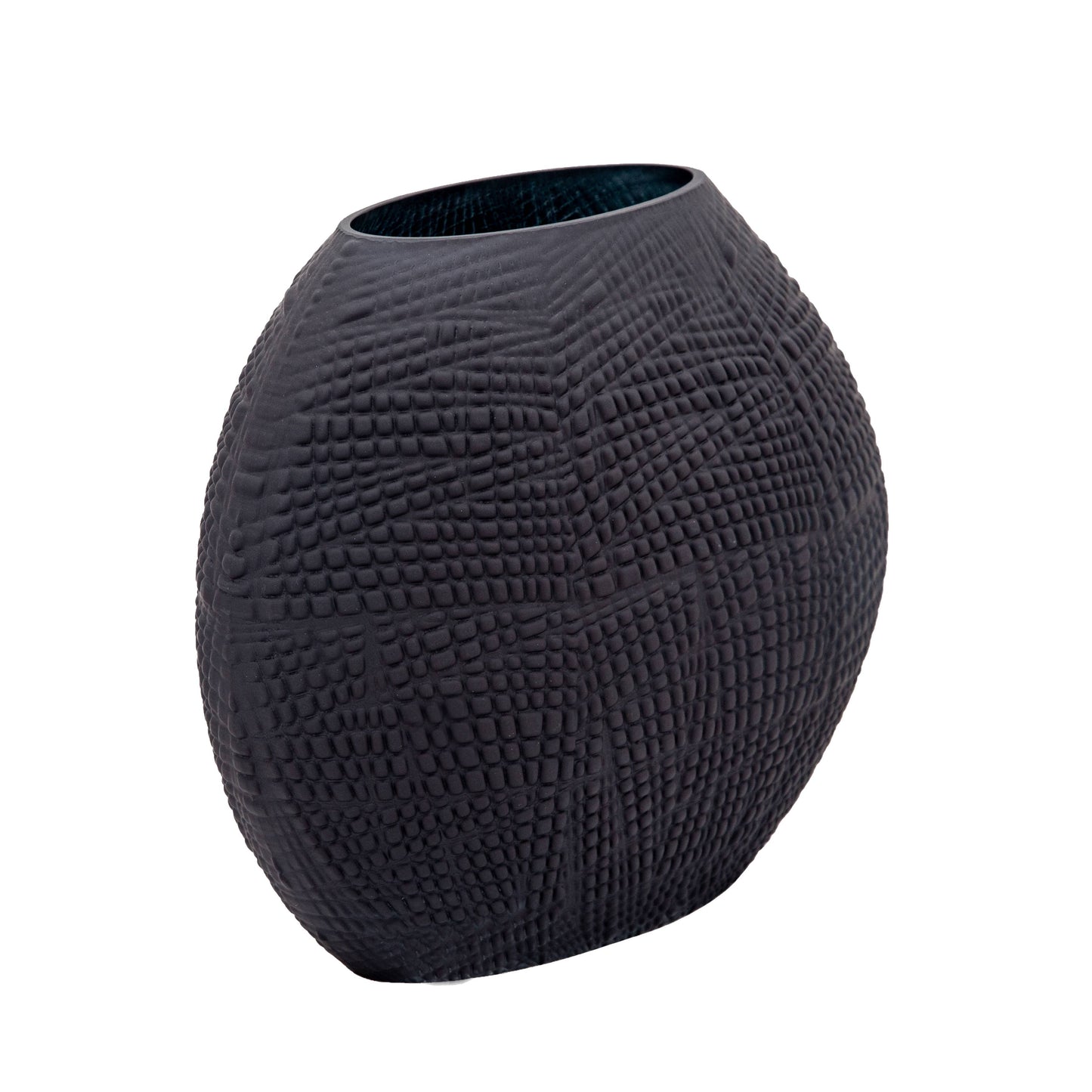 Glass Textured Vase with Sculpted Surface - Black, 10 in.