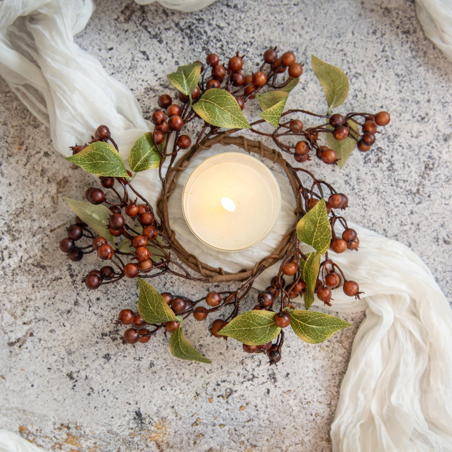 4" BROWN ROSE HIPS CANDLE RING