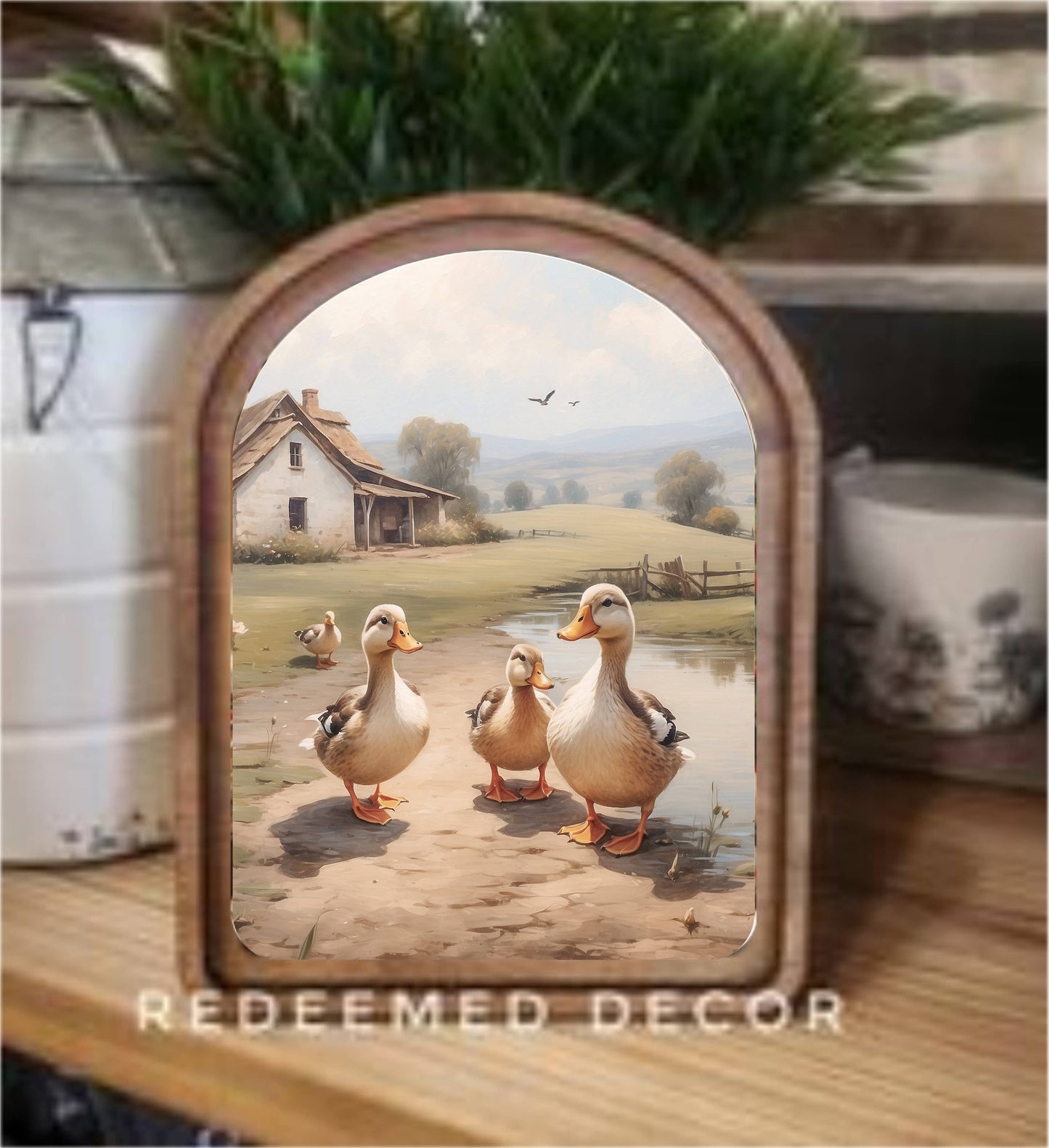 Arch Top Farmhouse Ducks Framed Art