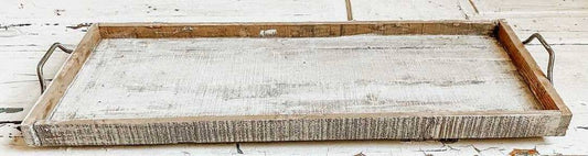 Wood Tray with Handles, Antique White, Handmade - 6.4