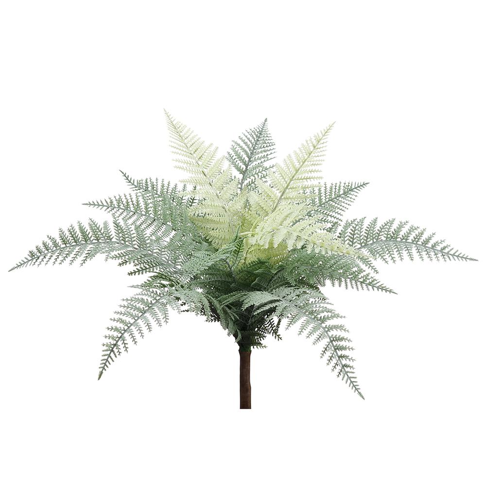14" Leather Fern Bush With 13 Leaves Frosted Green