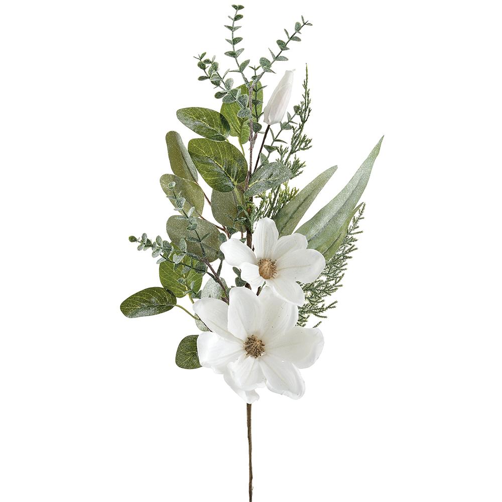 24.4" Magnolia/Eucalyptus/Cedar Spray White Green