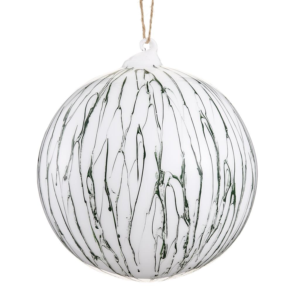 6" Glass Ball Ornament White and Green