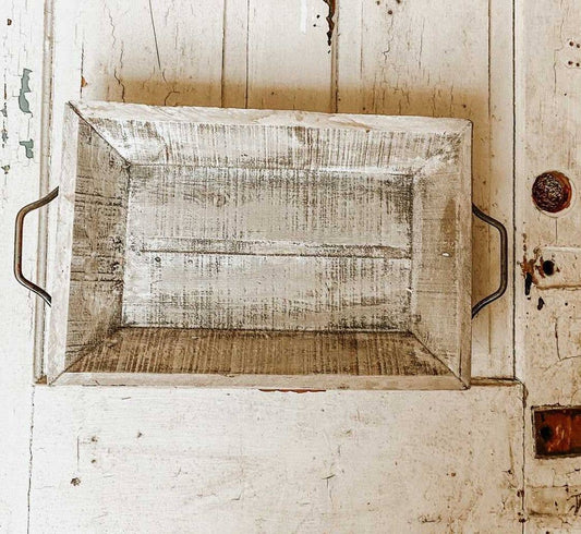 Wood Tray, Antique White, Handmade - 6.4