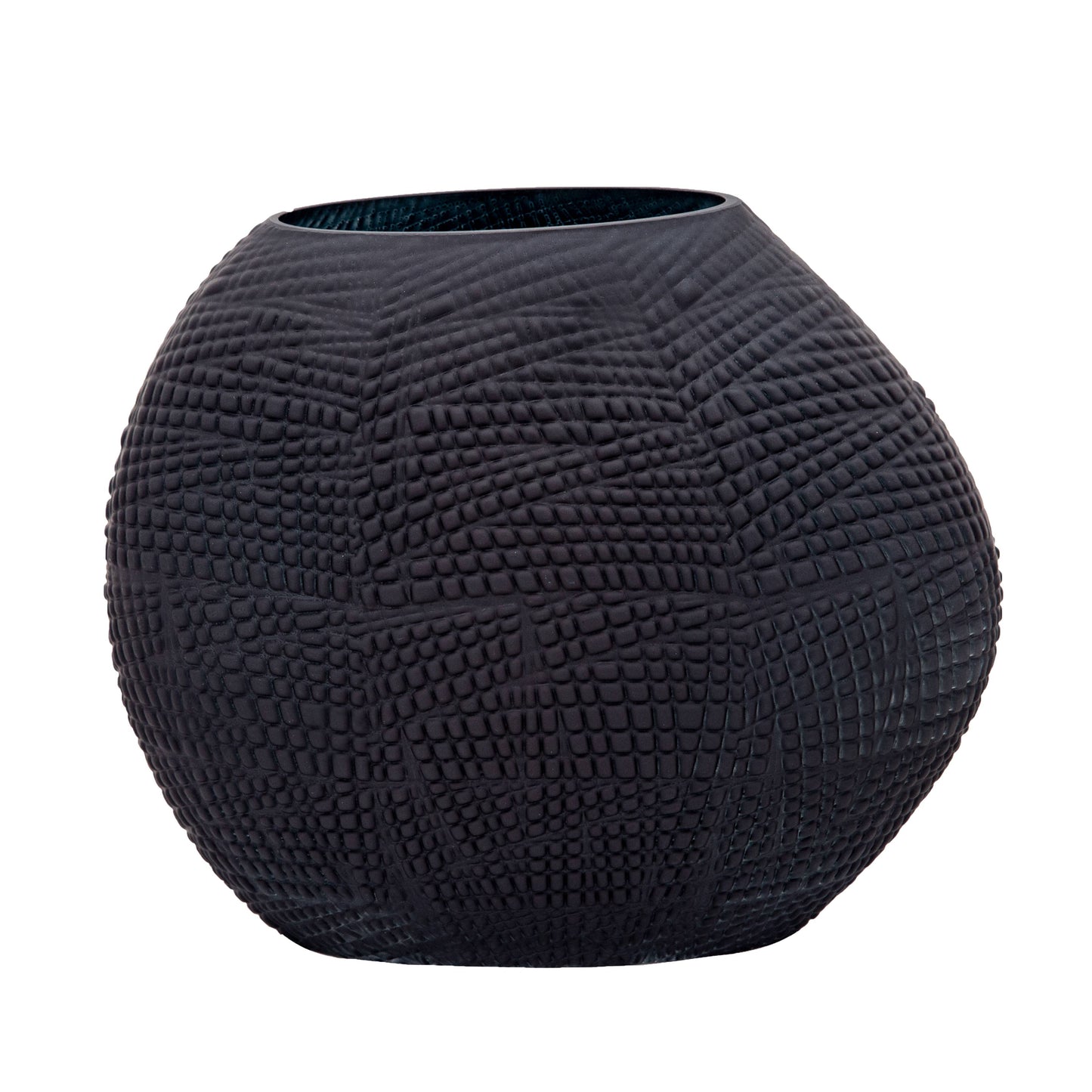 Glass Textured Vase with Sculpted Surface - Black, 10 in.