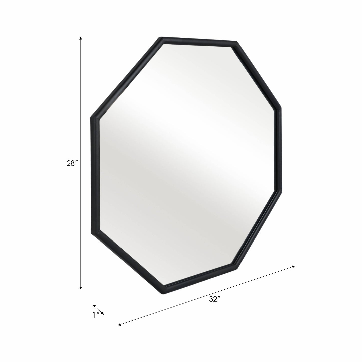 Metal Wood Modern Octagonal Wall Mirror - Black, 28 in.