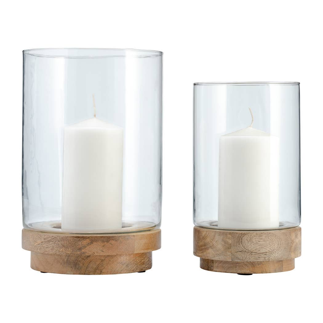 Glass Hurricane Holder on Wood Base - Clear, 9/11 in.
