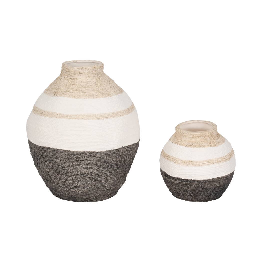 Multicolor 12 in. Ceramic Striped Woven Textured Vase