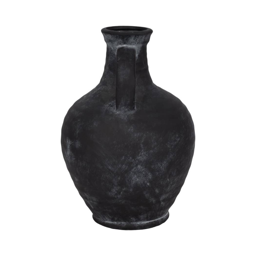 Black 10 in. Abstract Weathered Terracotta Jug with Handle