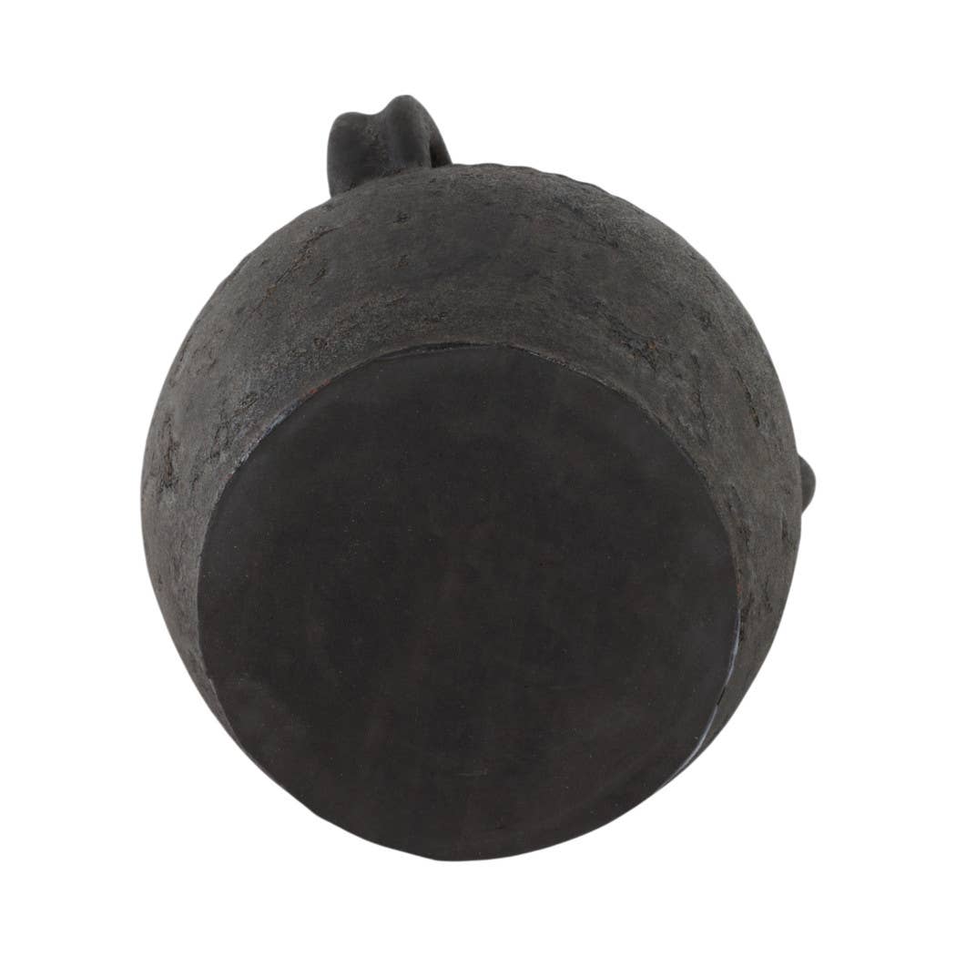 Ceramic Rustic Textured Triple Handle Vase - Black, 10 in.