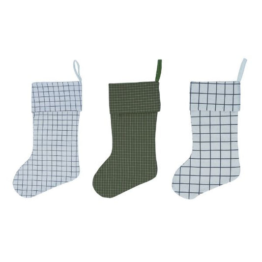 Fabric Neutral Ticking Stripe/Plaid Stocking