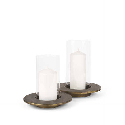 Vivian Large Gold Metal and Glass Hurricane Candle Holder