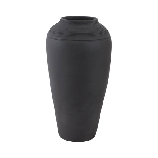 Ceramic Cylinder Ribbed Floor Vase Decor - Black, 16 in.