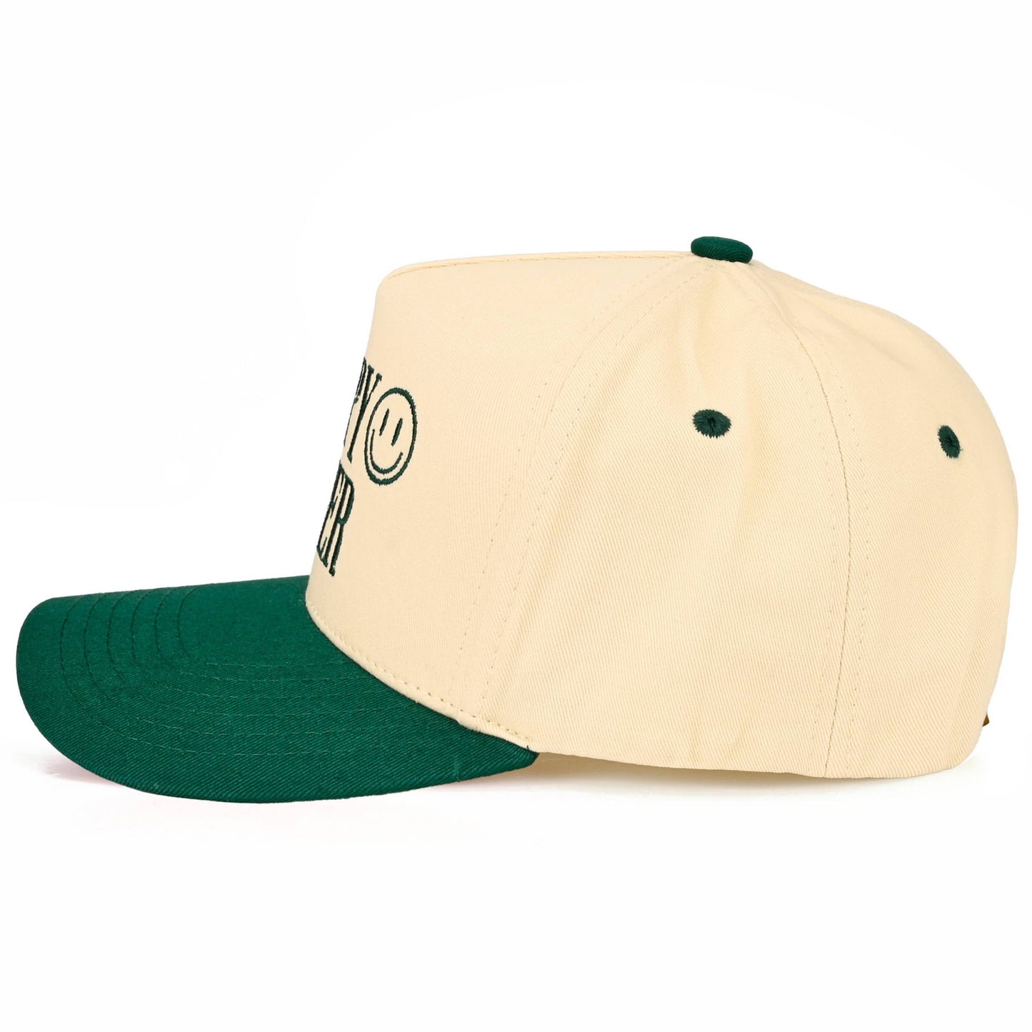 C.C HAPPY CAMPER Letter Embroidered on Two Tone Trucker Hat