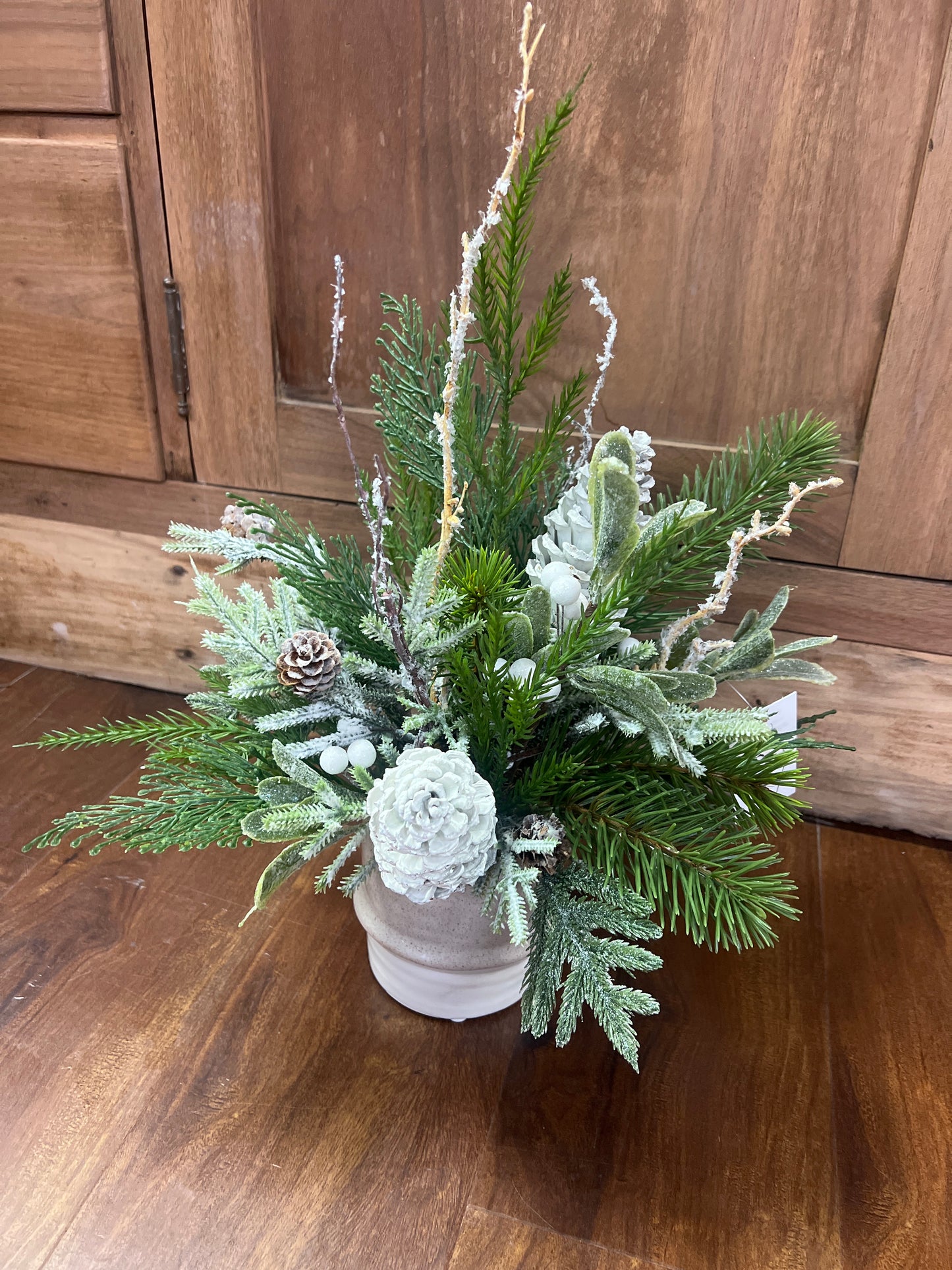 White Pinecones & berries in container