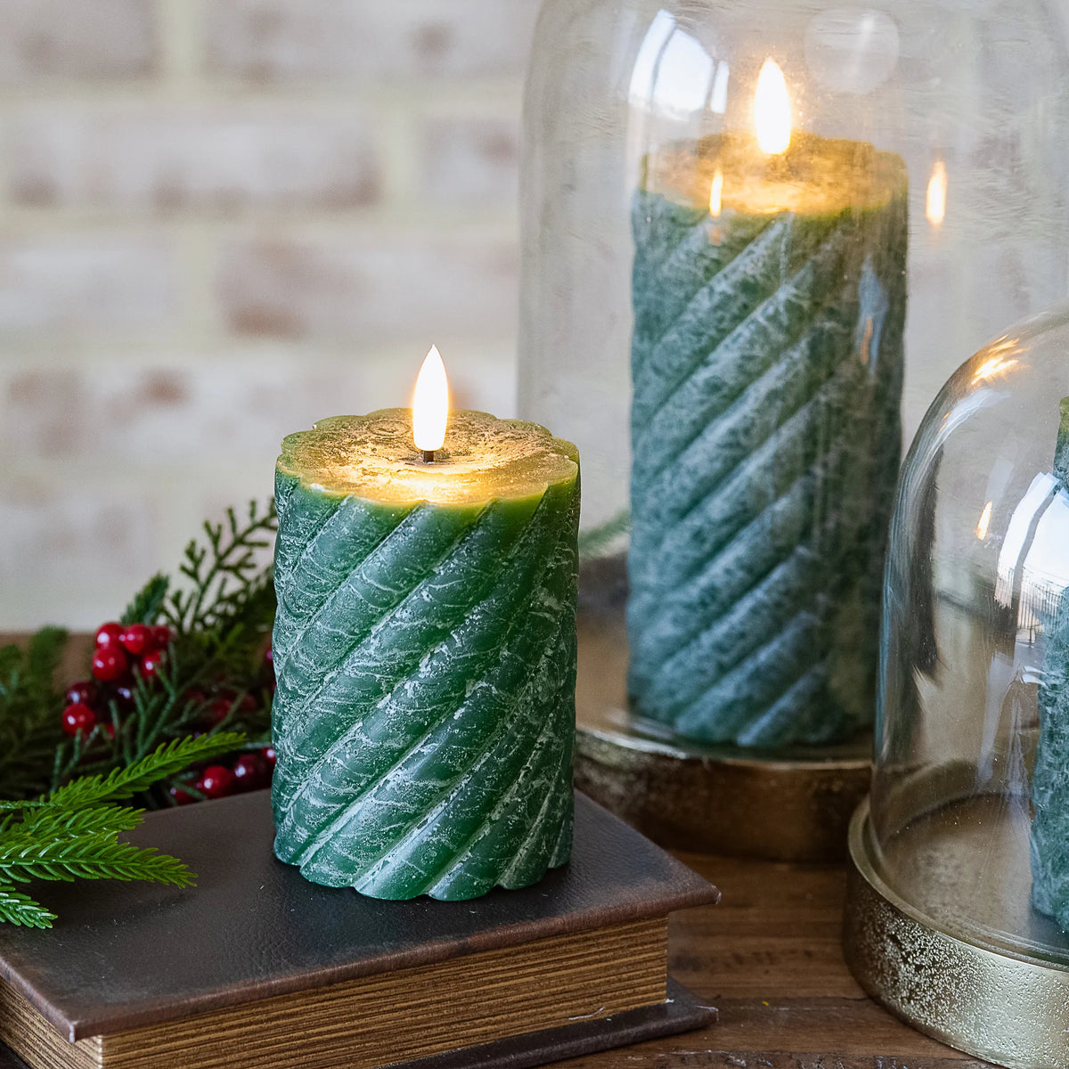 4” LED Green Twist Pillar Candle