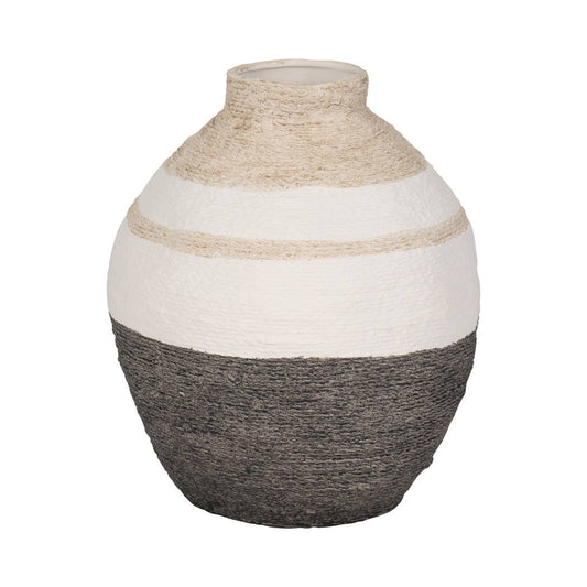 Multicolor 12 in. Ceramic Striped Woven Textured Vase