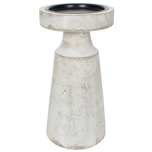 8"H White Wash Candle Holder Wood Pillar