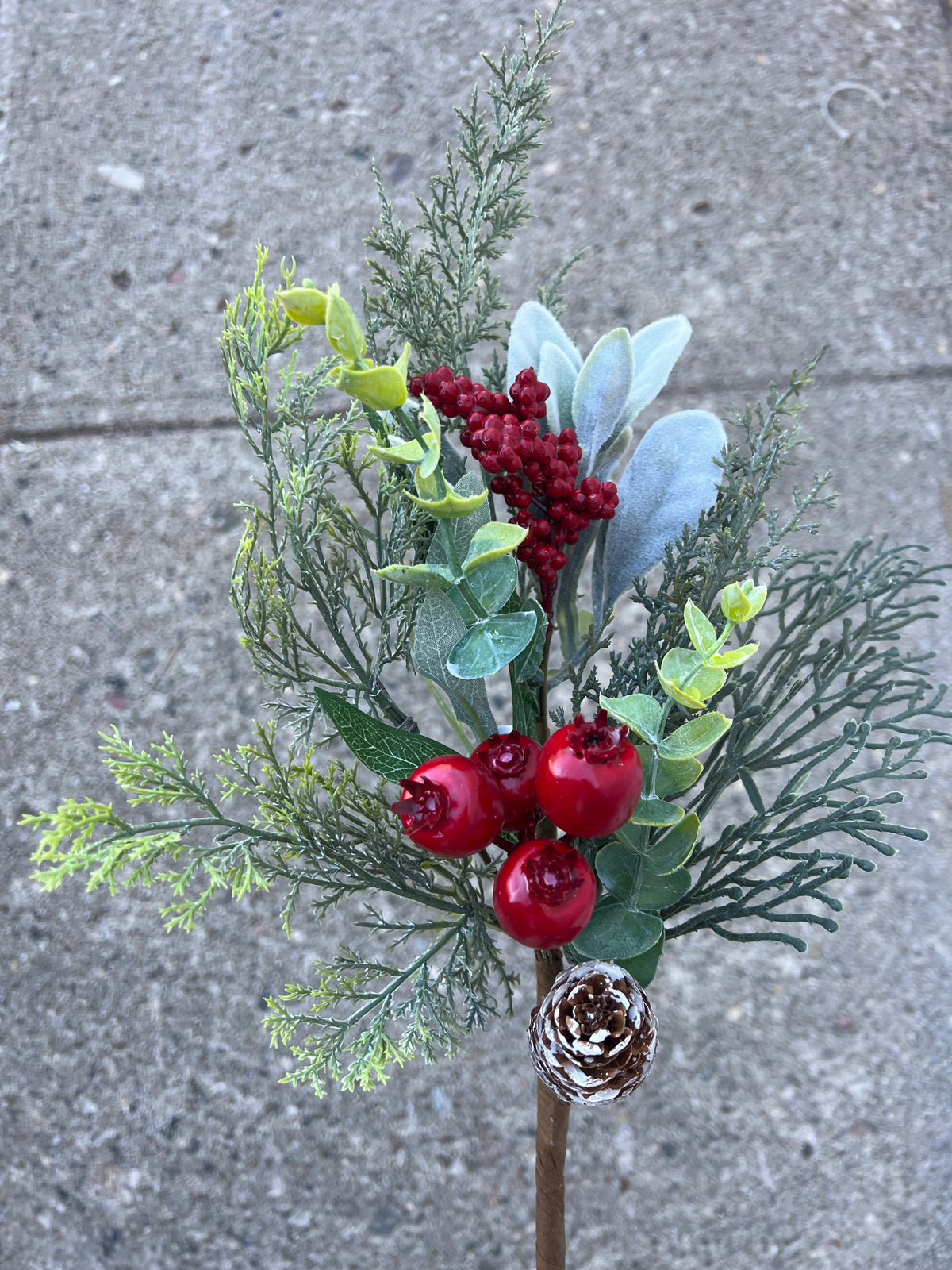 Red Berry with Pinecone Stem
