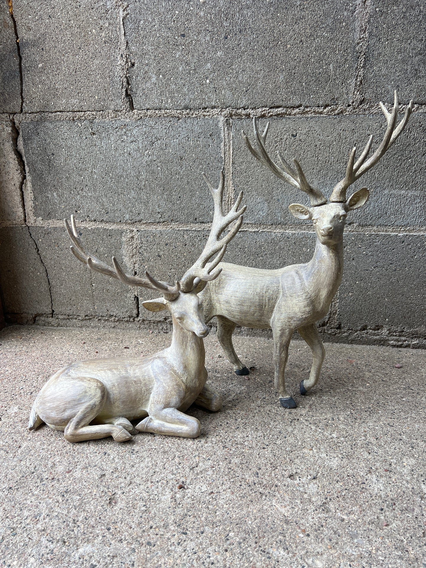 Set of 2 Natural Lounging & Standing Deer Deer