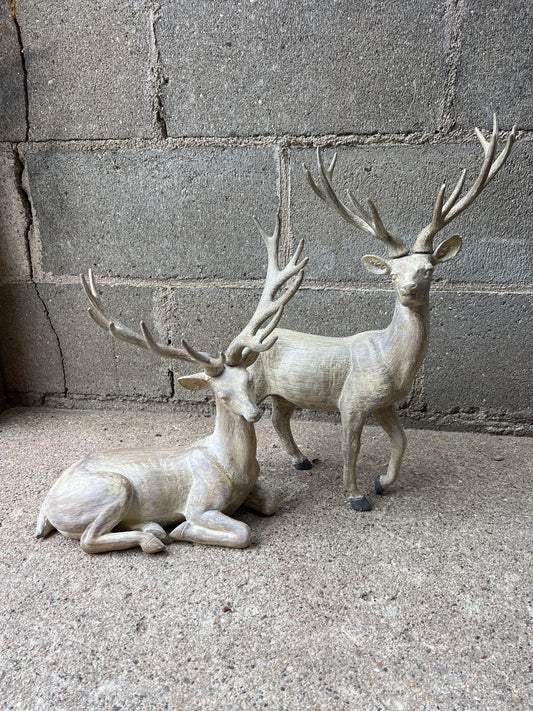 Set of 2 Natural Lounging & Standing Deer Deer