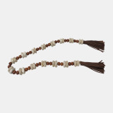 Wood 26x75 Travertine Beads Faux Leather, Multi