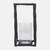 Metal 16" Open Square Hurricane Holder, Black